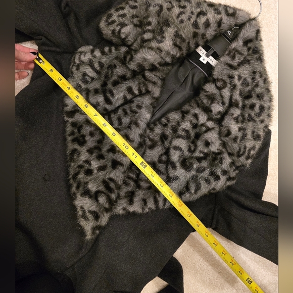 VIA SPIGA WOOL LEOPARD FUR LONG PEA COAT WINTER JACKET SIZE MEDIUM - Picture 14 of 15